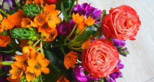 Flower box yellow and pink flower bouquet